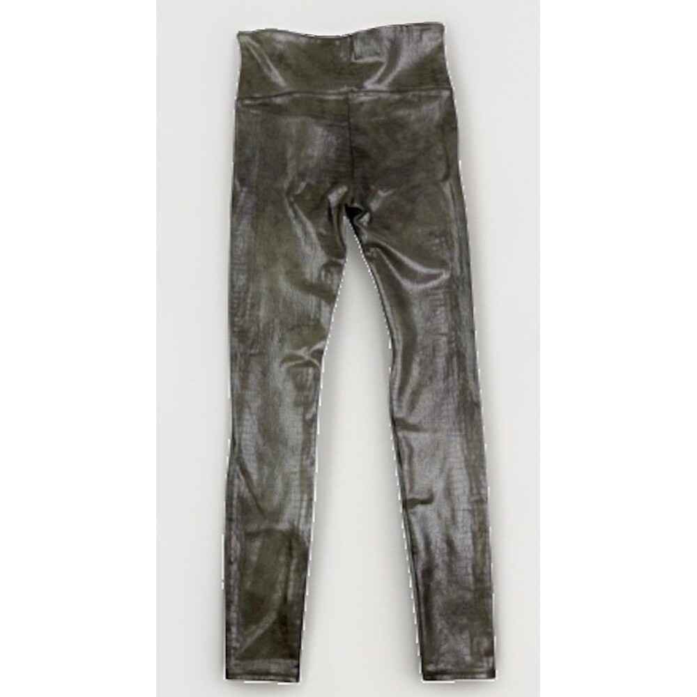 Spanx Womens Faux Leather Croc Embossed Leggings Olive Green High Rise Large